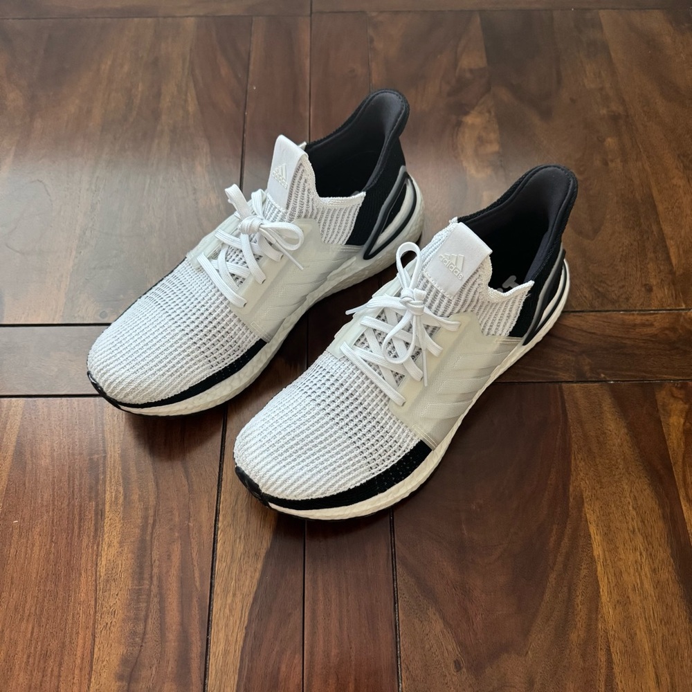 Men's Adidas White and Black Ultraboost Shoes, size 9.5